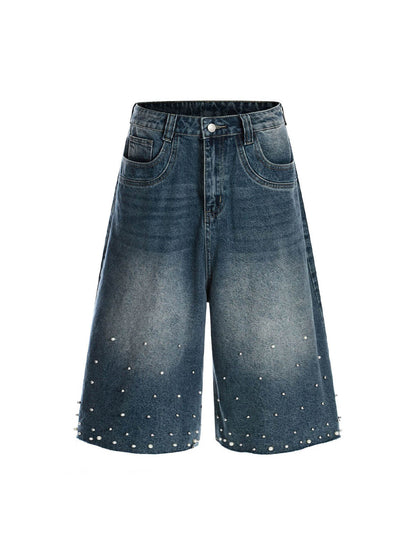 Washed Studded Denim Jorts