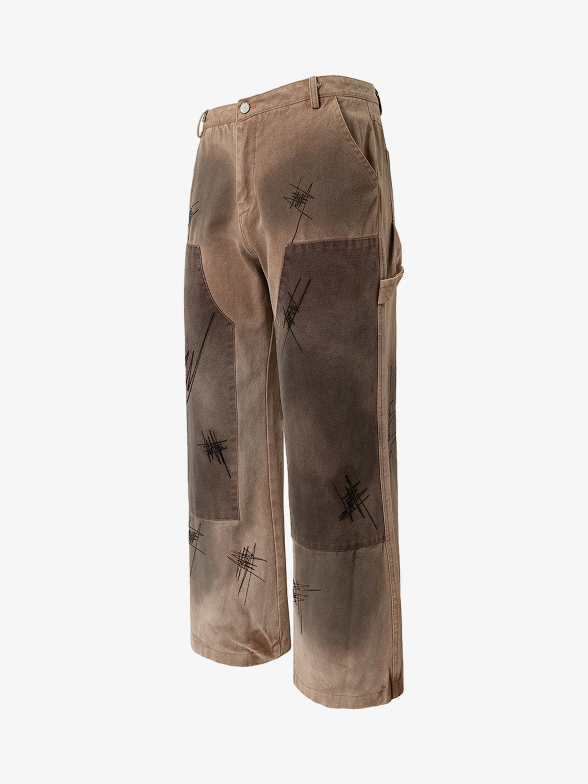 Thesupermade Scratched Patchwork Distressed Embroidered Work Jeans