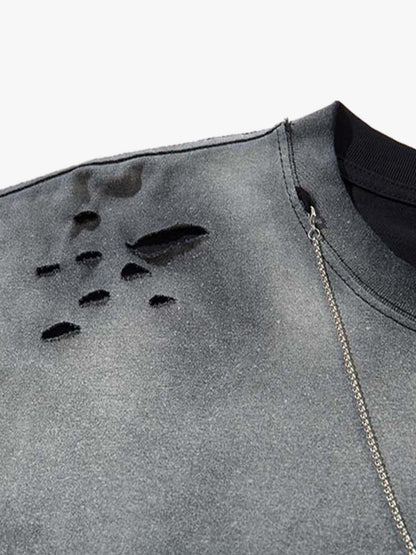 Gradient Hole Contrast Color Long Sleeve T-shirt