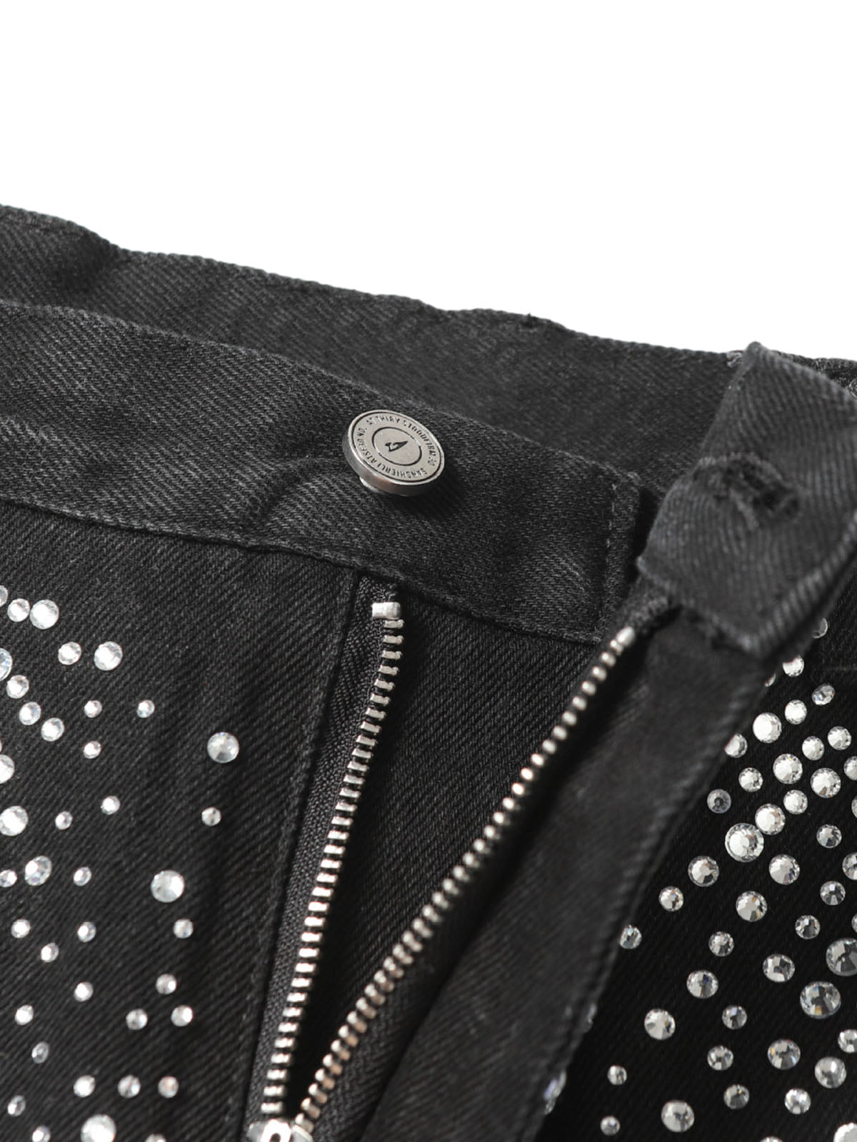 Retro Washed Rhinestone Raw Edge Denim Shorts - 2419