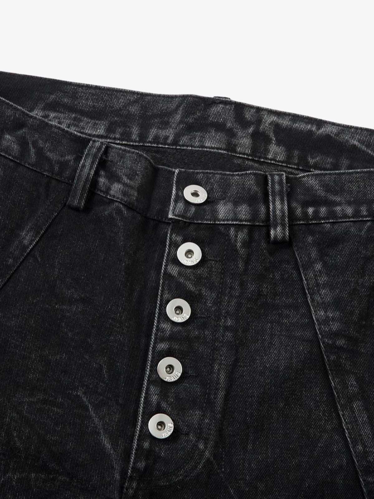 High-Waisted Wide-Leg Denim Pants with Unique Geometric Design