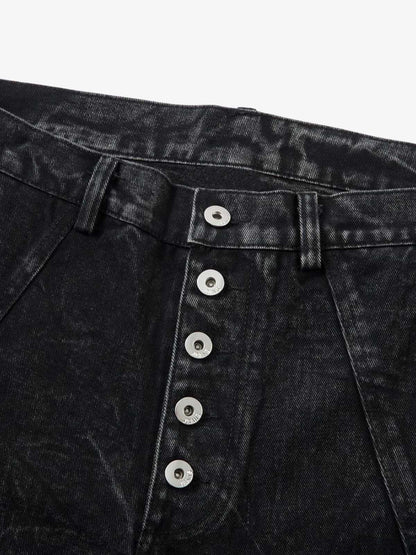 High-Waisted Wide-Leg Denim Pants with Unique Geometric Design