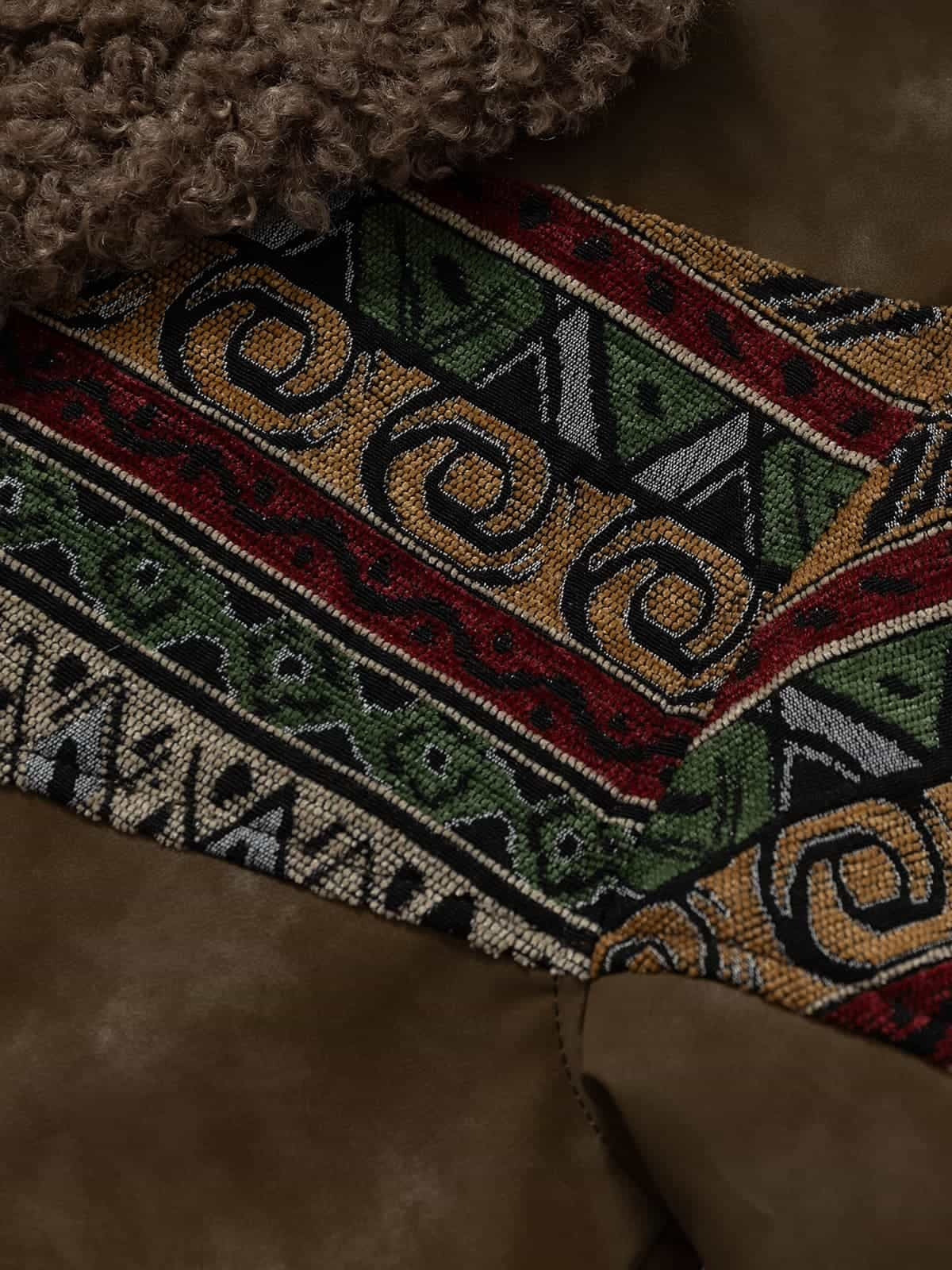 Thesupermade Webbing Stitching Leather And Lambskin Cotton Coat