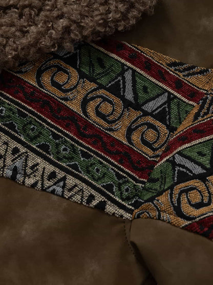 Thesupermade Webbing Stitching Leather And Lambskin Cotton Coat