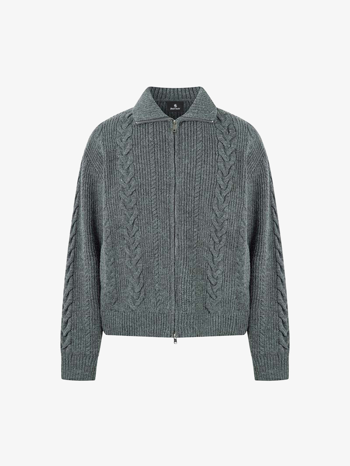 Cable Knit Zip-Up Sweater Jacket for Cozy Elegance