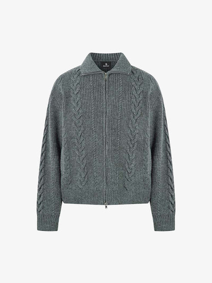 Cable Knit Zip-Up Sweater Jacket for Cozy Elegance