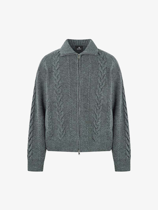 Cable Knit Zip-Up Sweater Jacket for Cozy Elegance