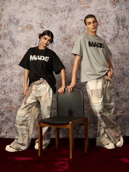 Street Retro MOOD Patch Embroidered Rivet T-shirt - 2440