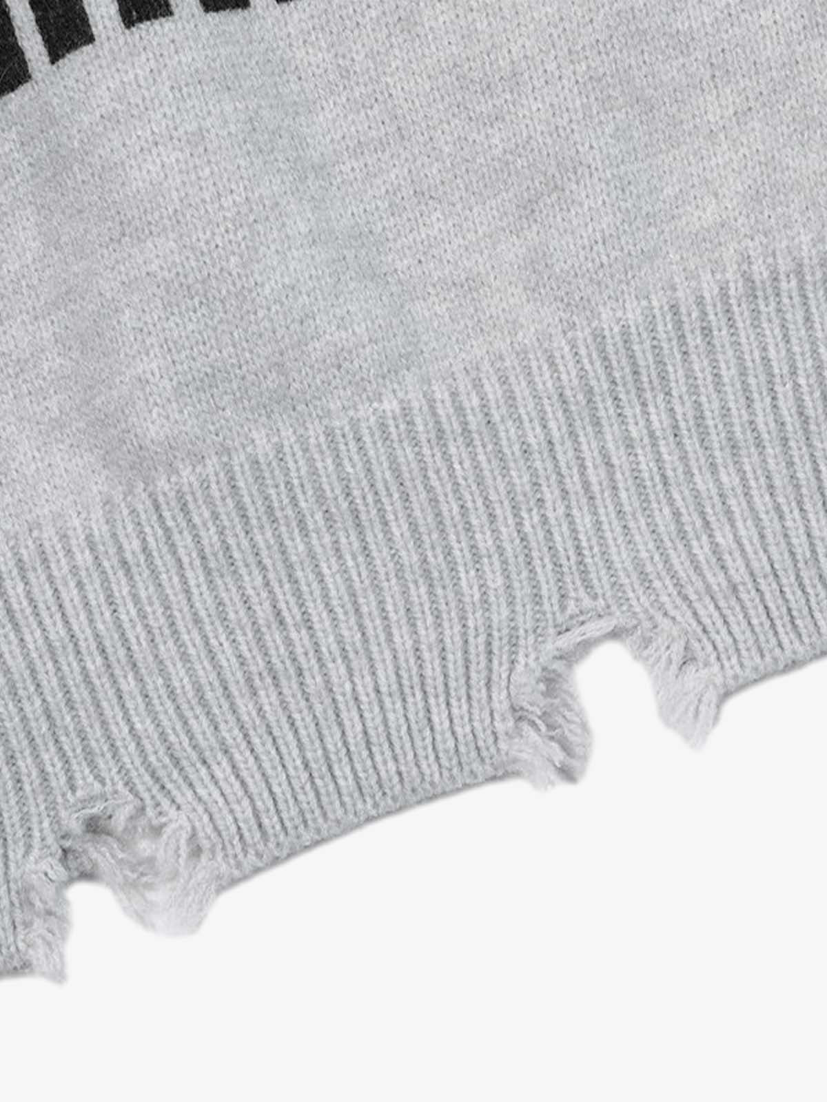 Letter Print Ripped Crew Neck Sweater
