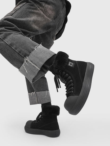 Winter Warmth High-Top Sneaker Boots with Fuzzy Collar
