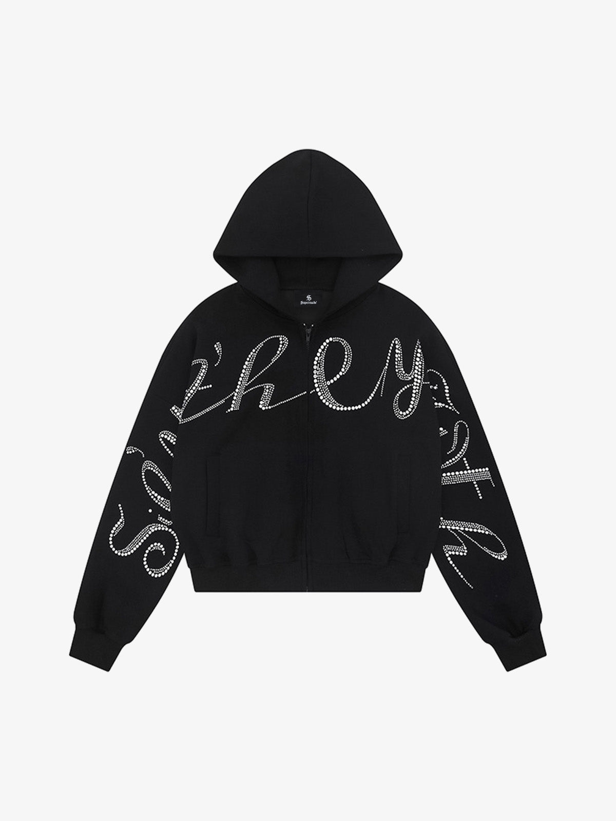 Stylish Hooded Zip-Up Jacket with Sparkling Letter Design for Men and Women