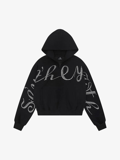 Stylish Hooded Zip-Up Jacket with Sparkling Letter Design for Men and Women