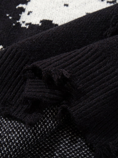 Skull Pattern Knit Sweater - Trendy and Cozy for Casual Wear