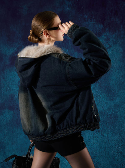 Cotton Washed Fur Hooded Jacket - 2265