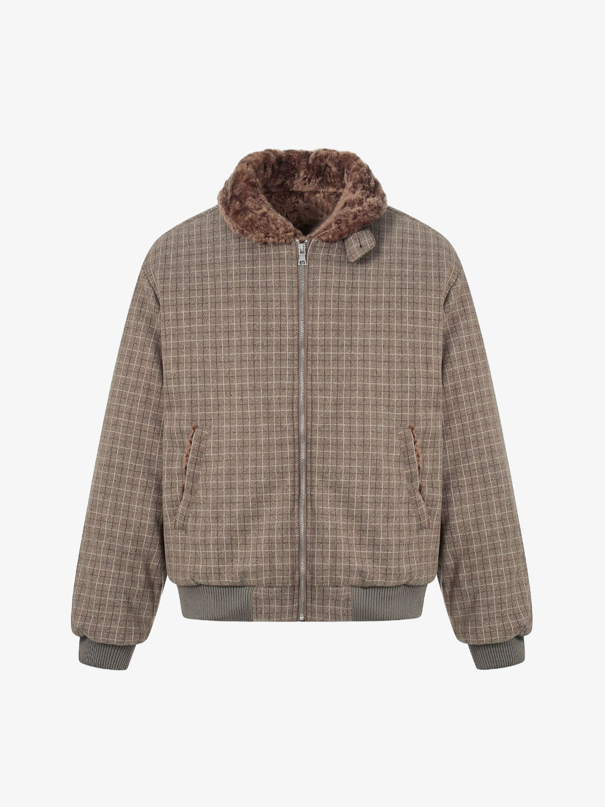 Plaid Bomber Jacket with Faux Fur Collar - Perfect for Casual Winter Wear