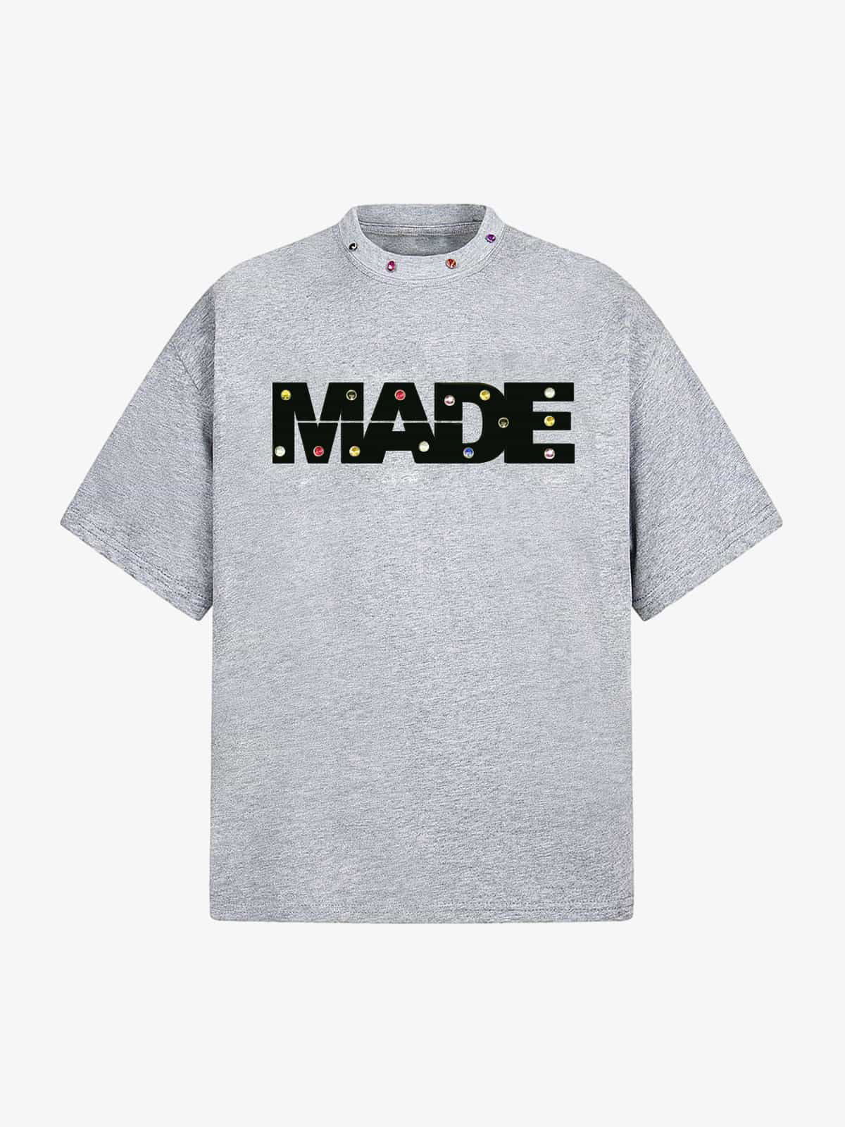 Street Retro MOOD Patch Embroidered Rivet T-shirt - 2440