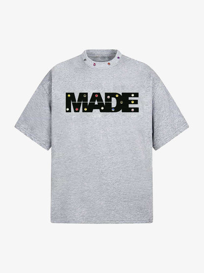 Street Retro MOOD Patch Embroidered Rivet T-shirt - 2440