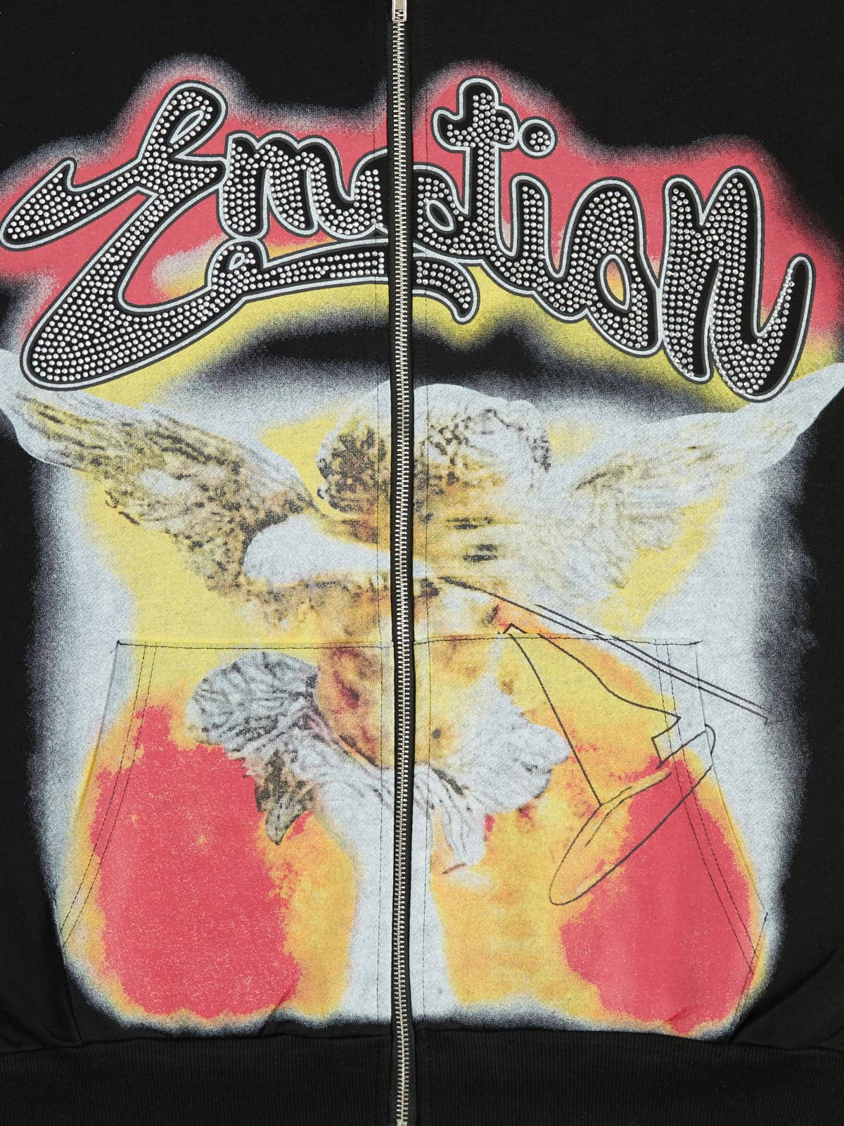 Retro Hip-Hop Cupid Rhinestone Zip Up Hoodie