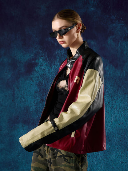 Original Contrast Color Leather Jacket
