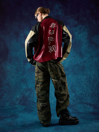 Original Contrast Color Leather Jacket