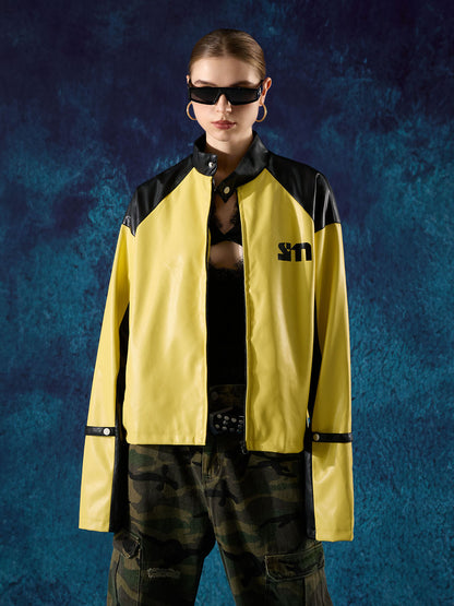 Original Contrast Color Leather Jacket