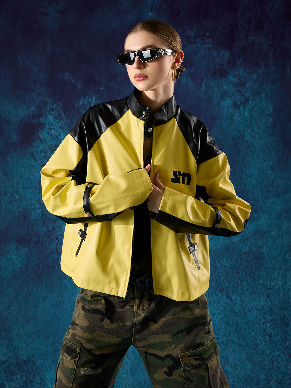 Original Contrast Color Leather Jacket