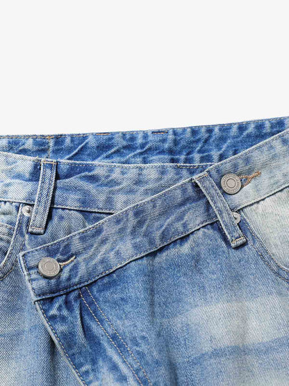 Belt Dislocation Creative Washed Jeans
