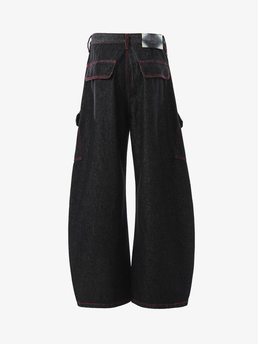 High-Waisted Wide-Leg Cargo Pants with Unique Pocket Design