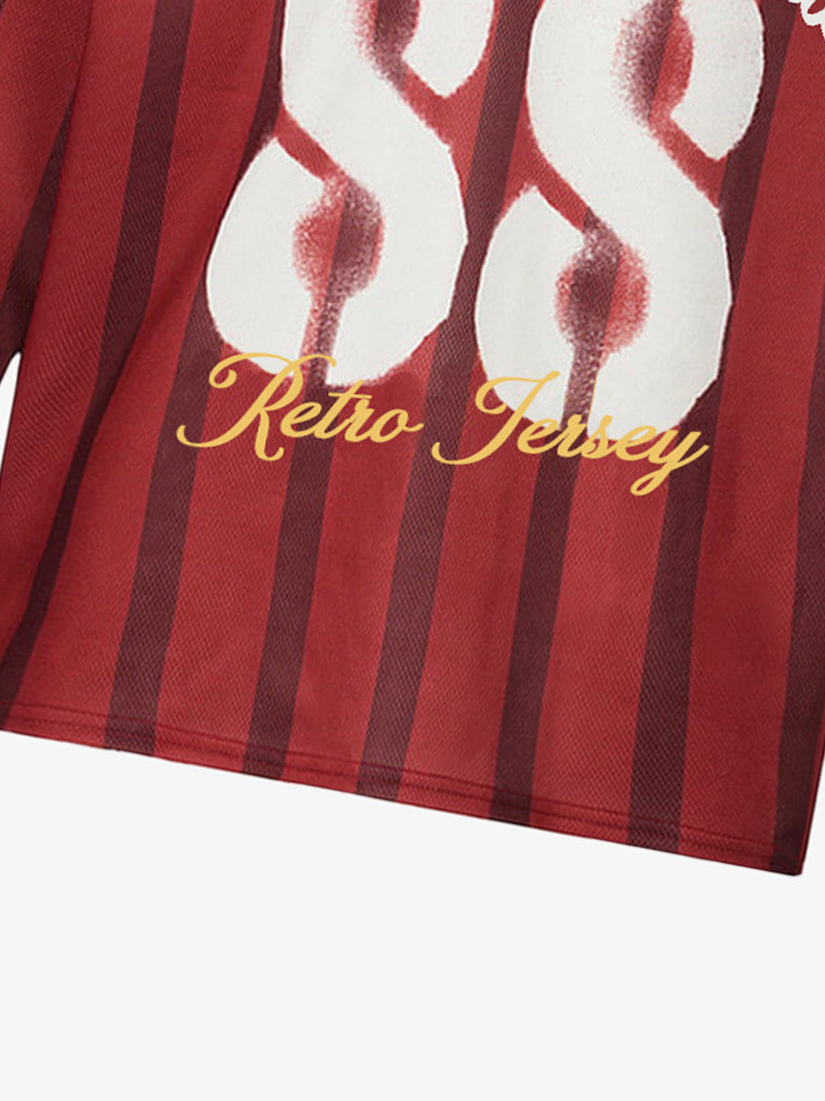 Retro Striped 88 Print Graphic Jersey Long-Sleeved T-Shirt