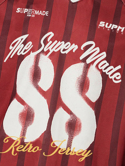 Retro Striped 88 Print Graphic Jersey Long-Sleeved T-Shirt