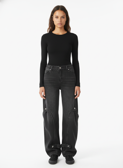 Washed Distressed Deconstructed Split Work Jeans