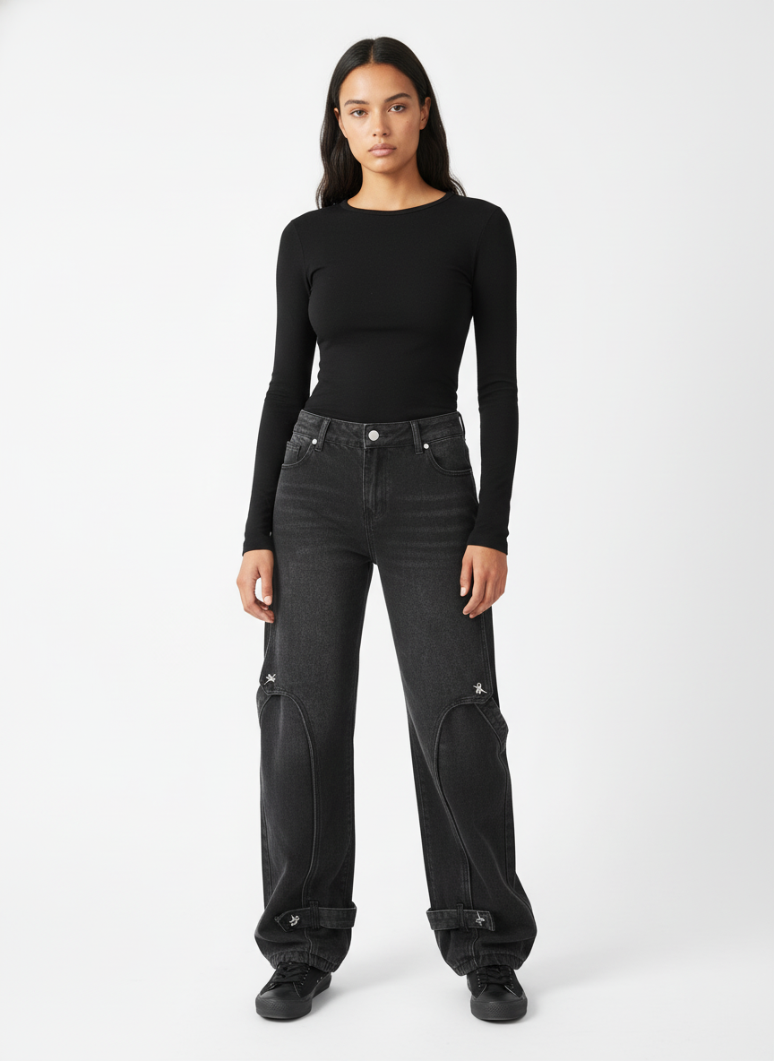 Washed Distressed Deconstructed Split Work Jeans