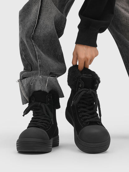 Winter Warmth High-Top Sneaker Boots with Fuzzy Collar