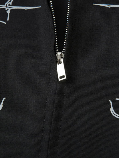 Stylish Black Jacket with Intricate White Embroidery Design