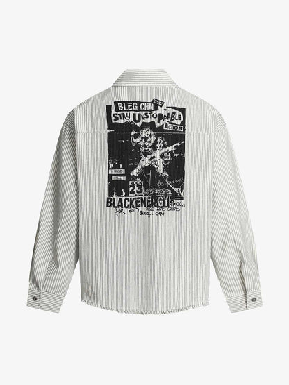 Striped Button-Up Shirt with Graphic Pocket Design