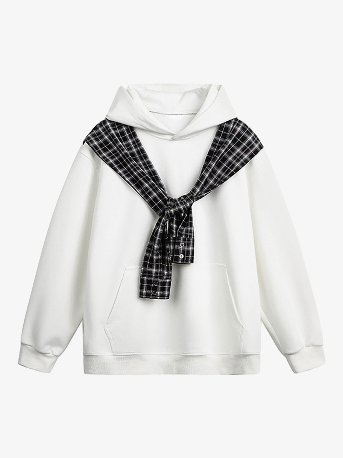Stylish Plaid-Trimmed Hoodie with Sailor Collar Design for Women
