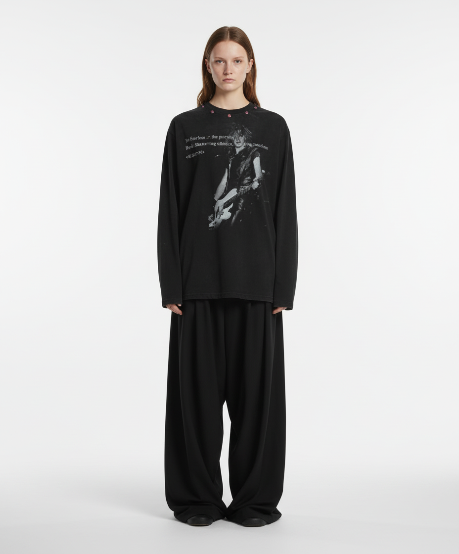 American Retro Rivet Design Street Hip-Hop Long Sleeves T-Shirt