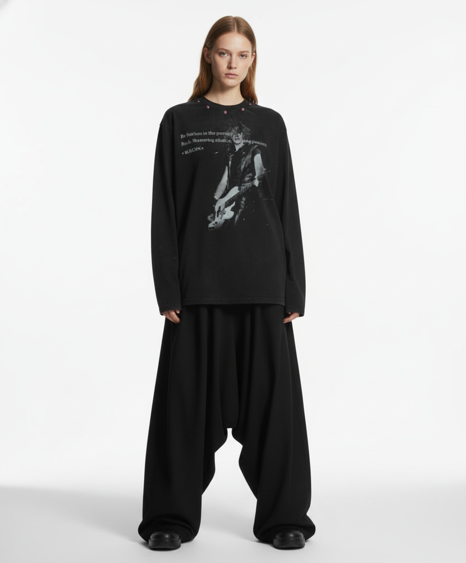 American Retro Rivet Design Street Hip-Hop Long Sleeves T-Shirt