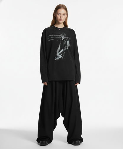 American Retro Rivet Design Street Hip-Hop Long Sleeves T-Shirt