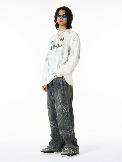 Stylish Long Sleeve Graphic Tee with Camouflage Pants Set for Men