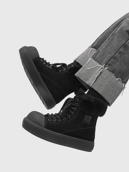 Winter Warmth High-Top Sneaker Boots with Fuzzy Collar