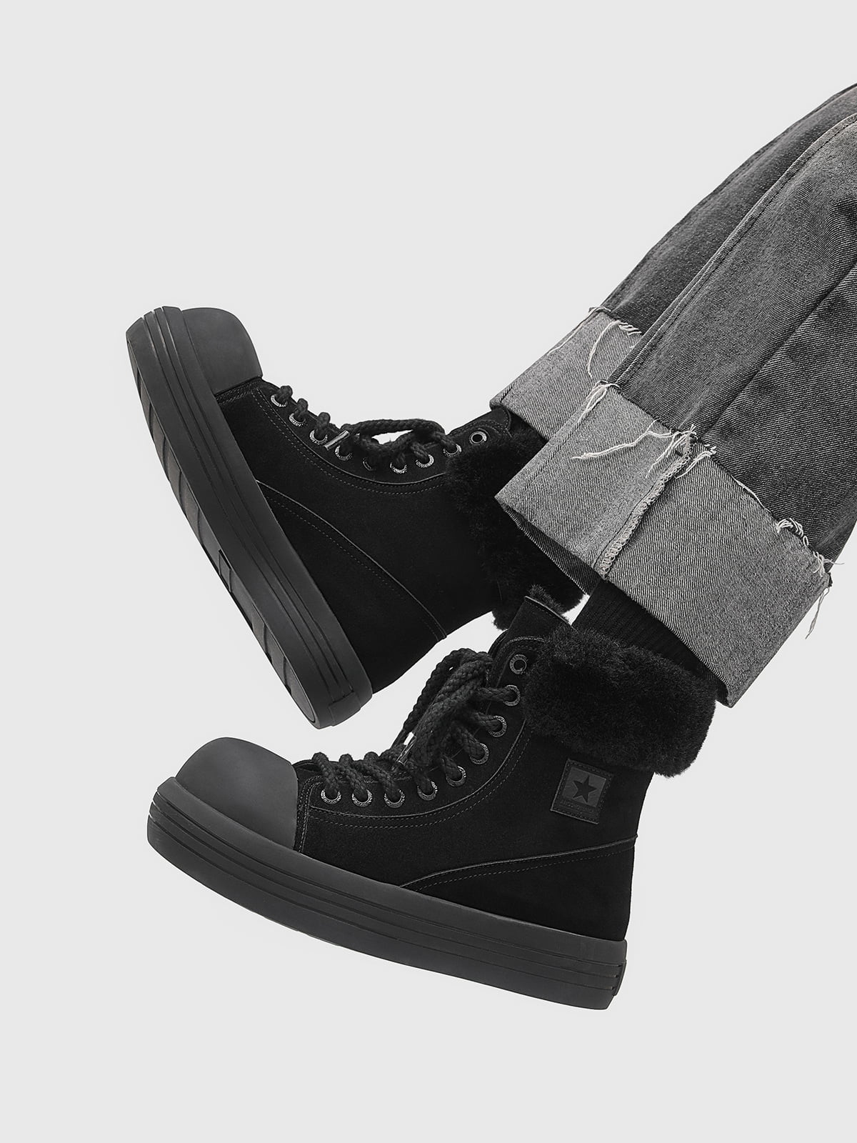 Winter Warmth High-Top Sneaker Boots with Fuzzy Collar