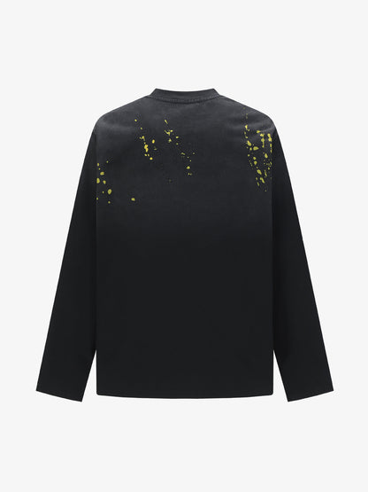 Stylish Black Long Sleeve Top with Pink Splatter Design for Modern Fashionistas