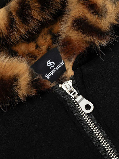 Leopard Print Hooded Jacket with Faux Fur Trim for Men - Trendy Winter Fashion