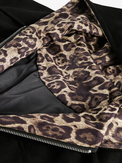 Suede Leopard-Trimmed Paneled Bomber Jacket