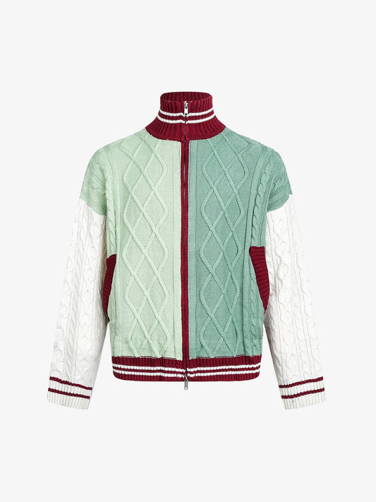 Thesupermade American Retro Contrast Color Design High Collar Knitted Sweater Cardigan