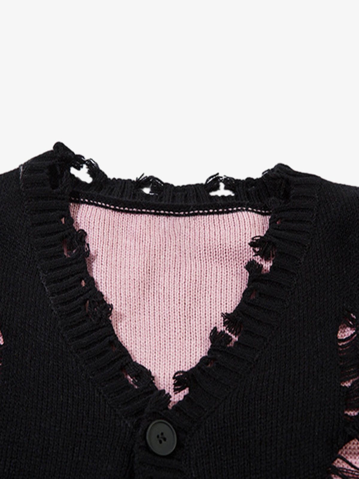 Irregular Neck Hole Hollow Knit Raw Edge Sweater