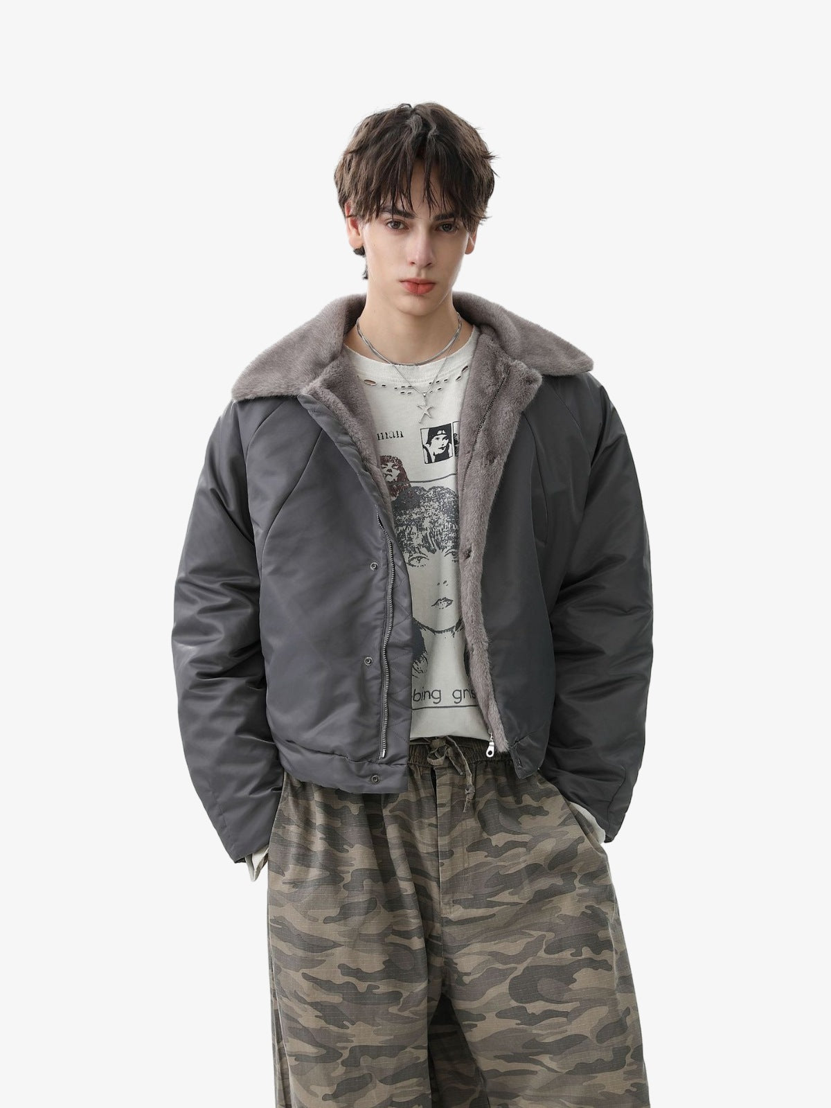 Stylish Winter Bomber Jacket with Faux Fur Collar - Perfect for Cold Weather