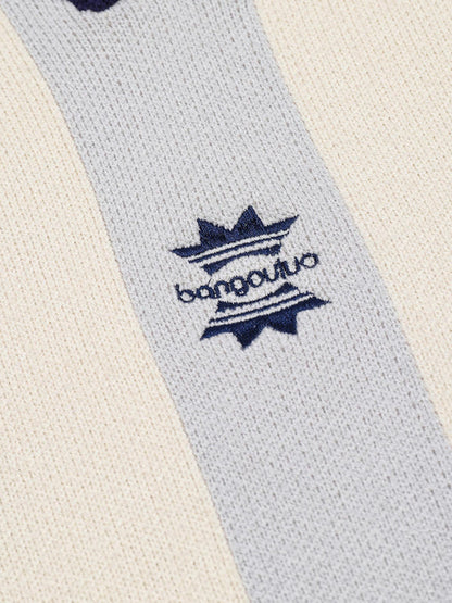 Vertical Striped Colorblock Lapel Sweater