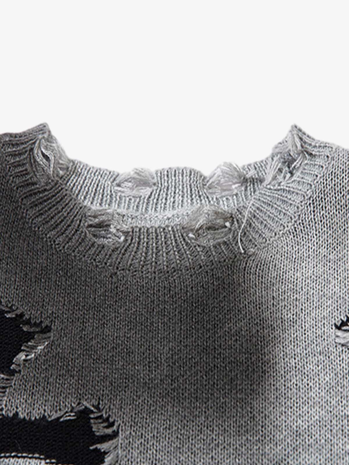 Vintage Spray-Painted Cross Hole Knit Sweater